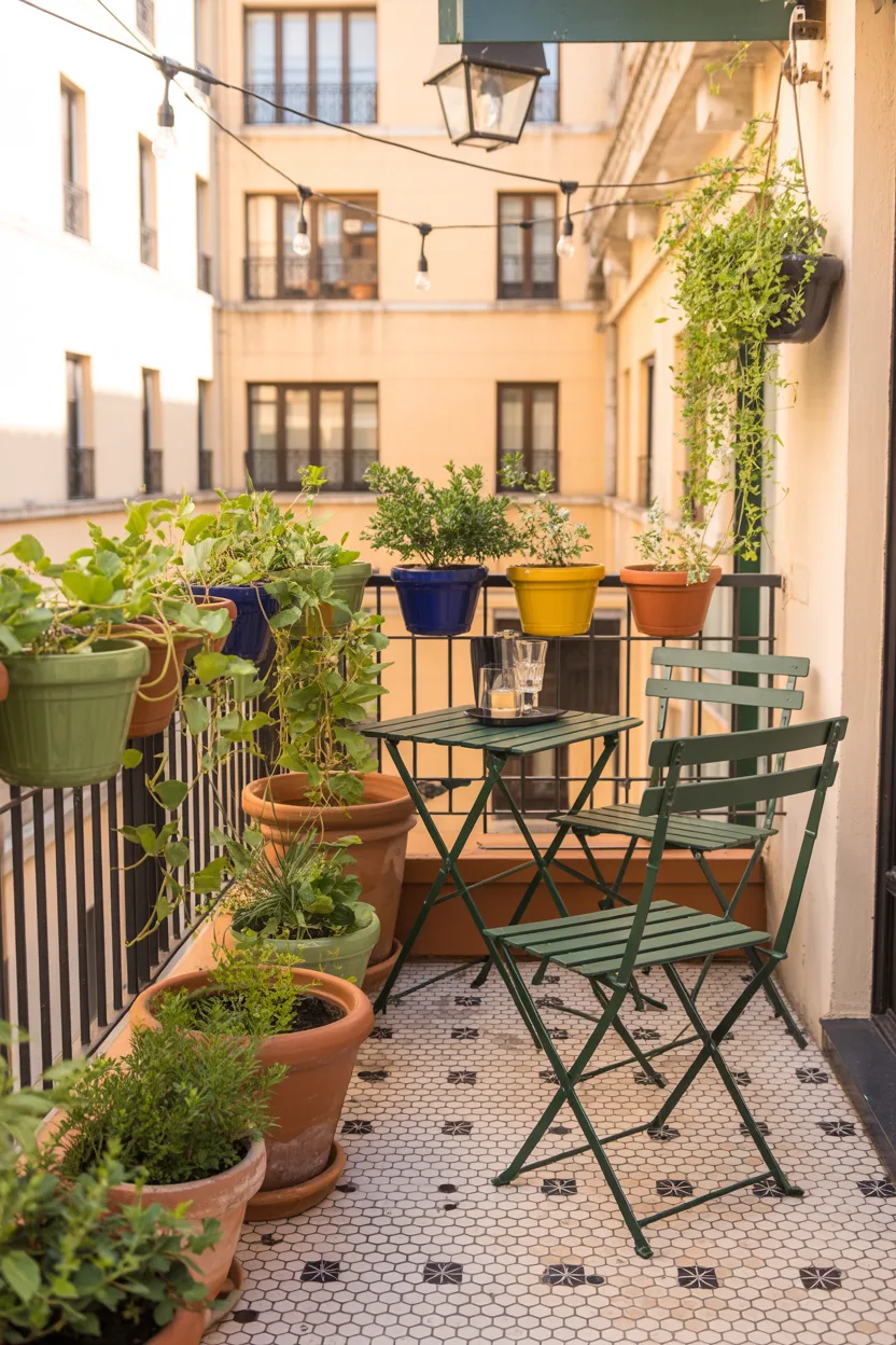  Colorful Apartment Balcony With Painted Terracotta Pots and Bistro Tiles