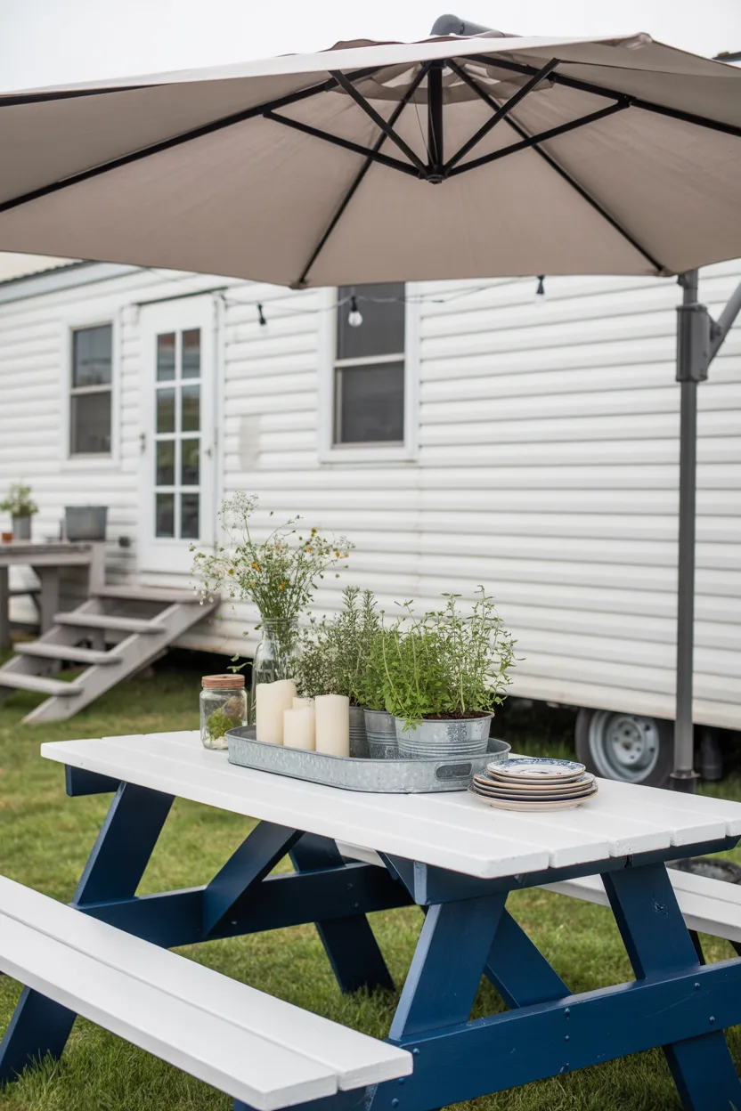  Outdoor Dining Area With Picnic Table Makeover and Umbrella