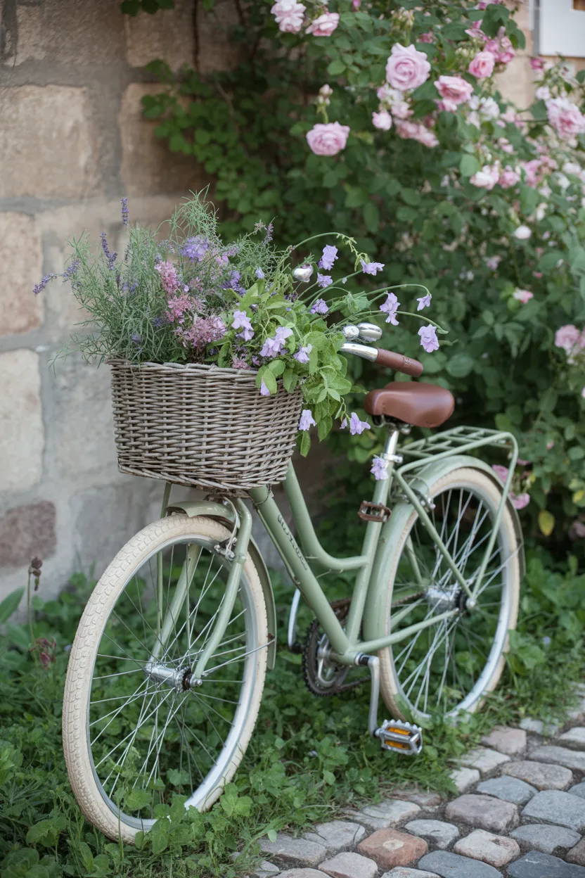 Vintage Bicycle with Flower Basket Display