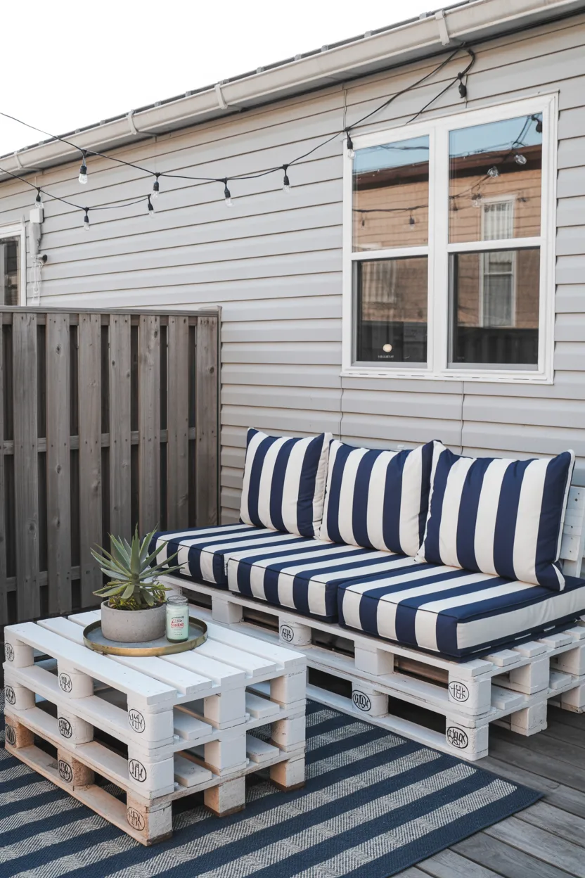 Upcycled Pallet Outdoor Sofa With Outdoor Cushions and Side Table