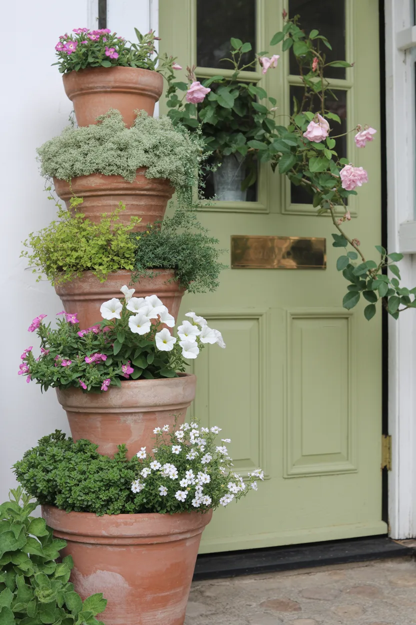 Stacked Terracotta Pot Tower Entrance