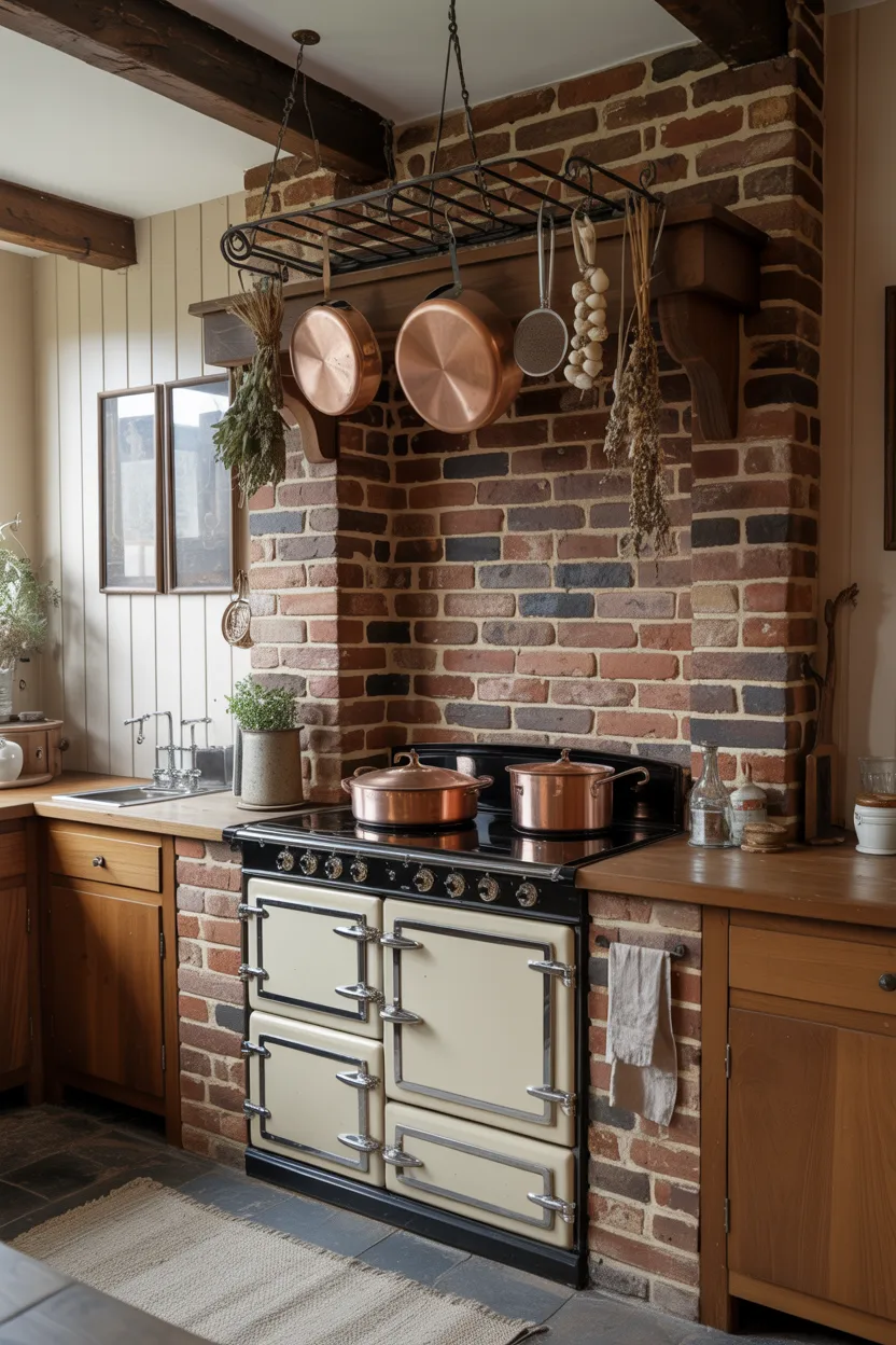  Exposed Brick Chimney Breast With Vintage Range Cooker