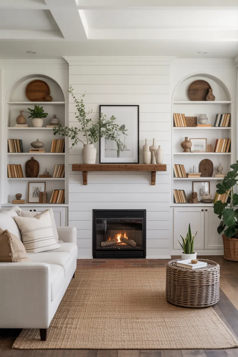 Shiplap + Built-In Bookshelves