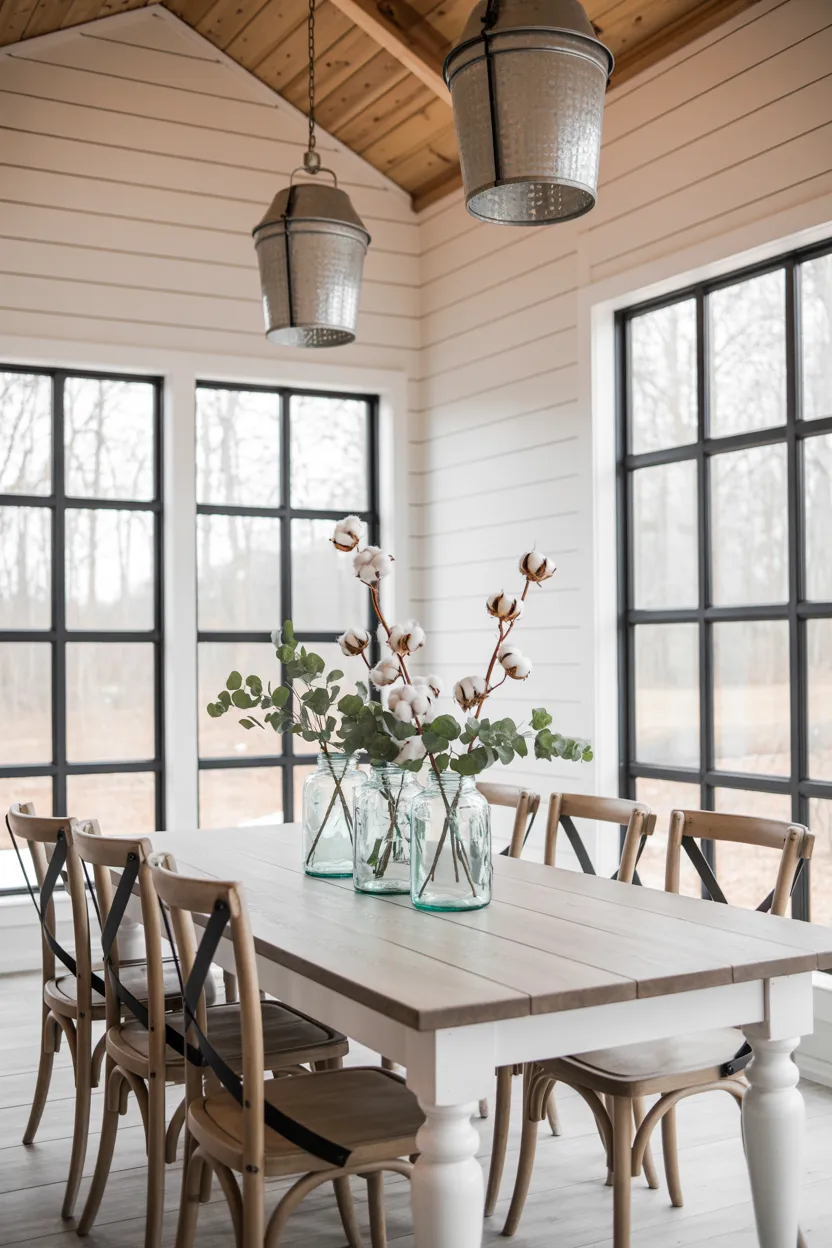 Modern Farmhouse Sunroom With Shiplap Walls and Lantern Lights