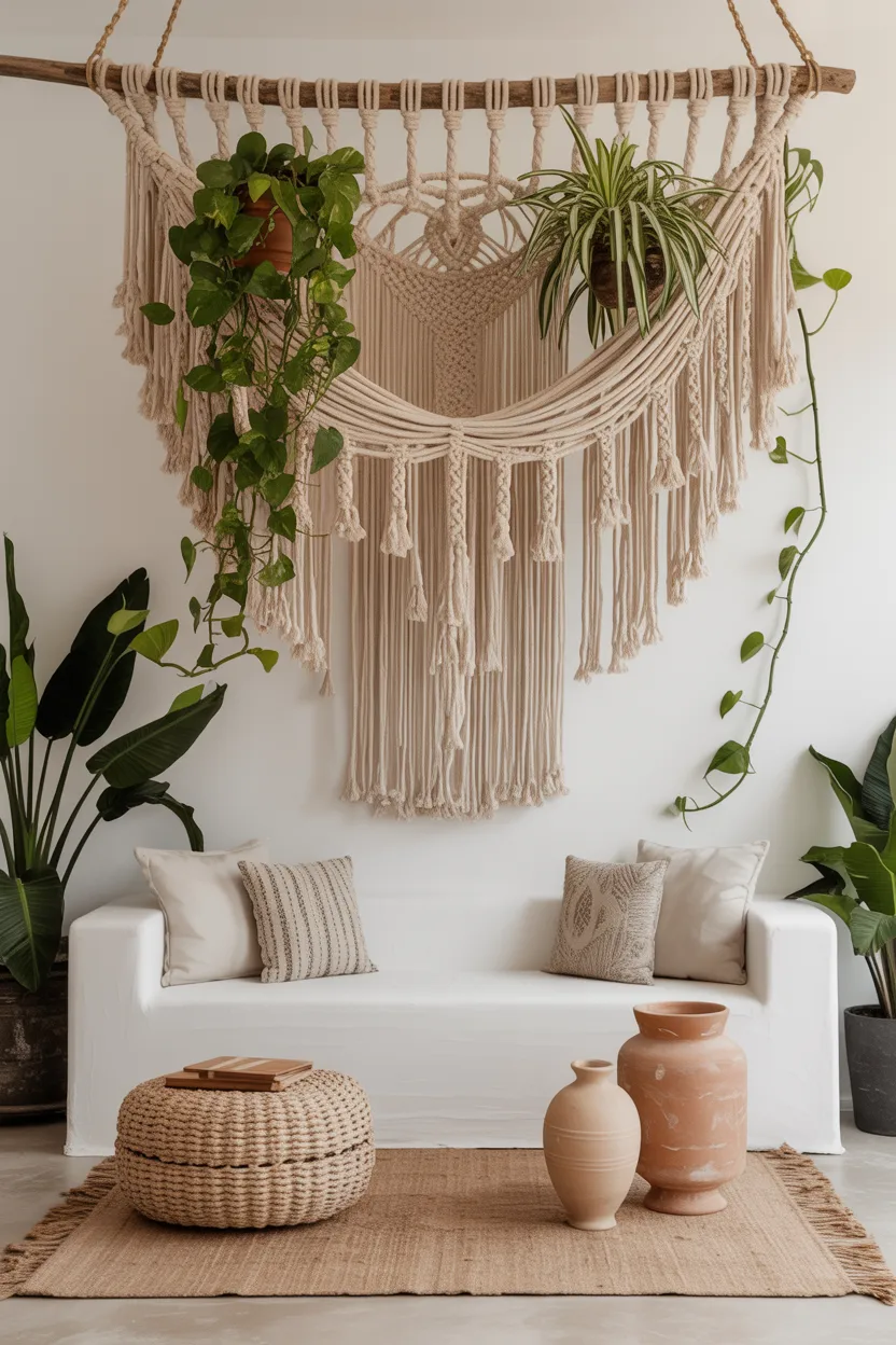 Hanging Macrame Ceiling Installation With Trailing Plants