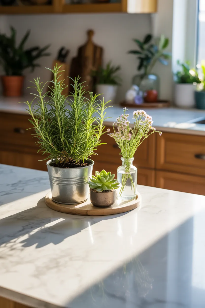 Build a Kitchen Island Plant Moment with Herbs and Flowers