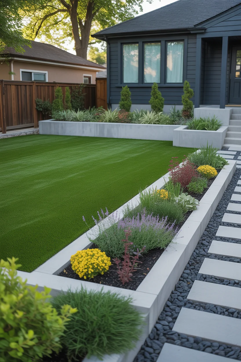 Artificial Turf with Garden Beds