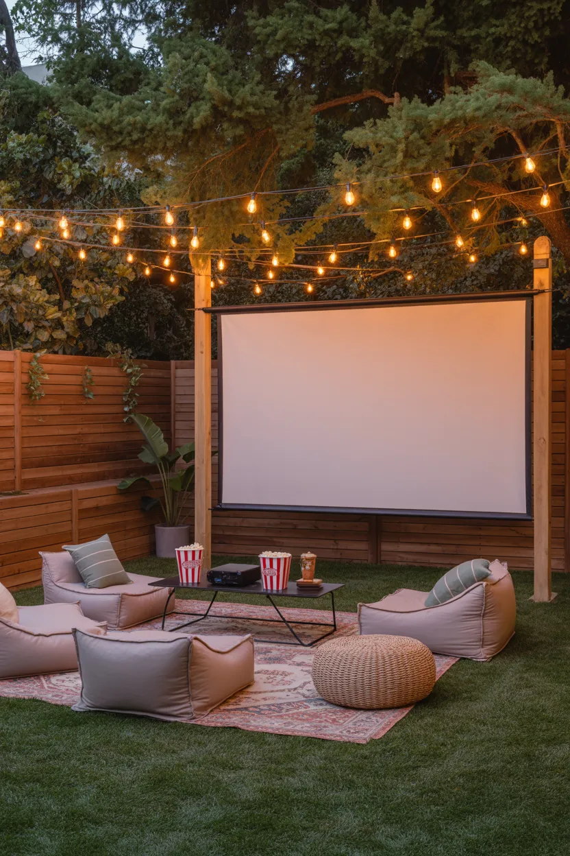 Outdoor Cinema Corner with Projector Screen