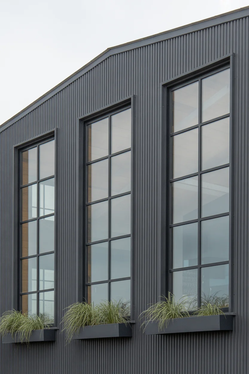 Barndominium With Black Framed Picture Windows