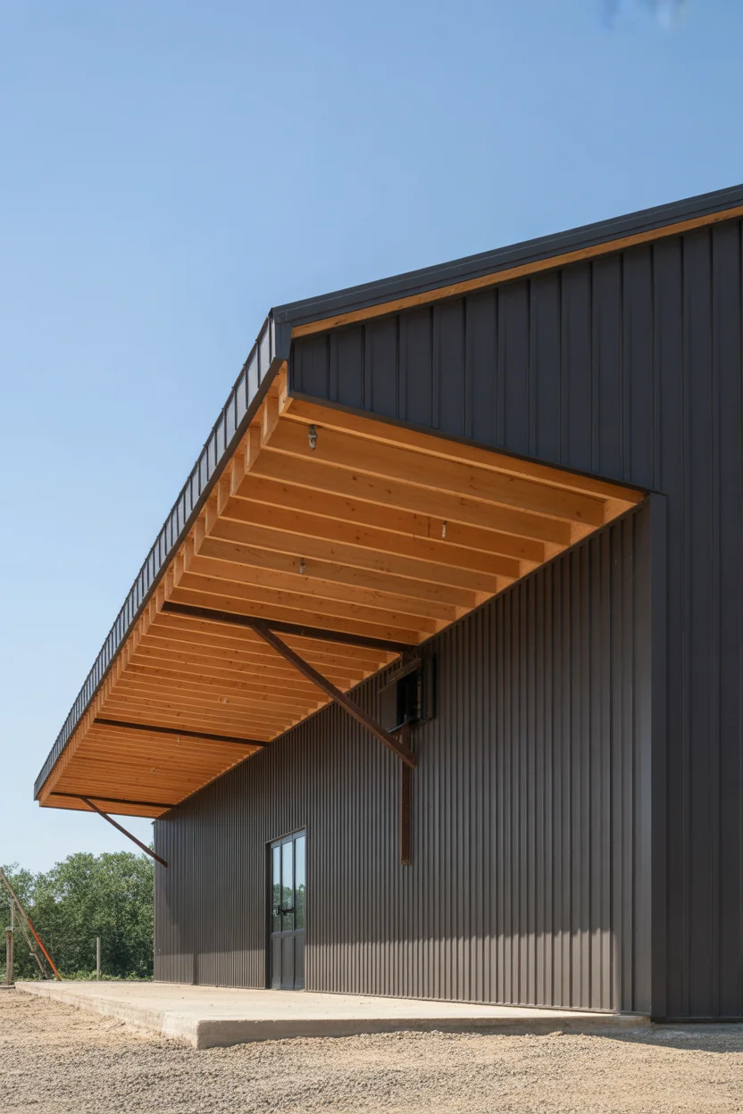 Barndominium With Dramatic Cantilevered Roof Overhang