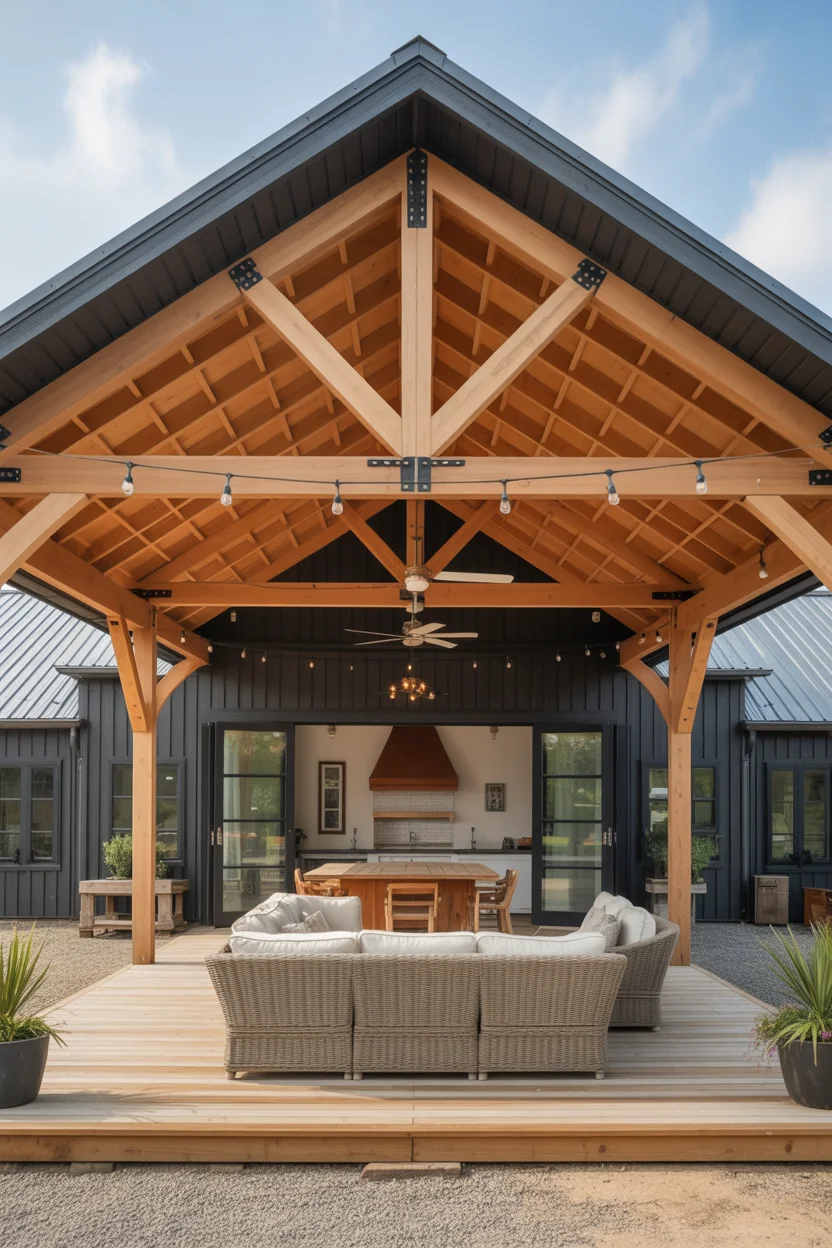 Barndominium With Full-Width Covered Outdoor Living Room