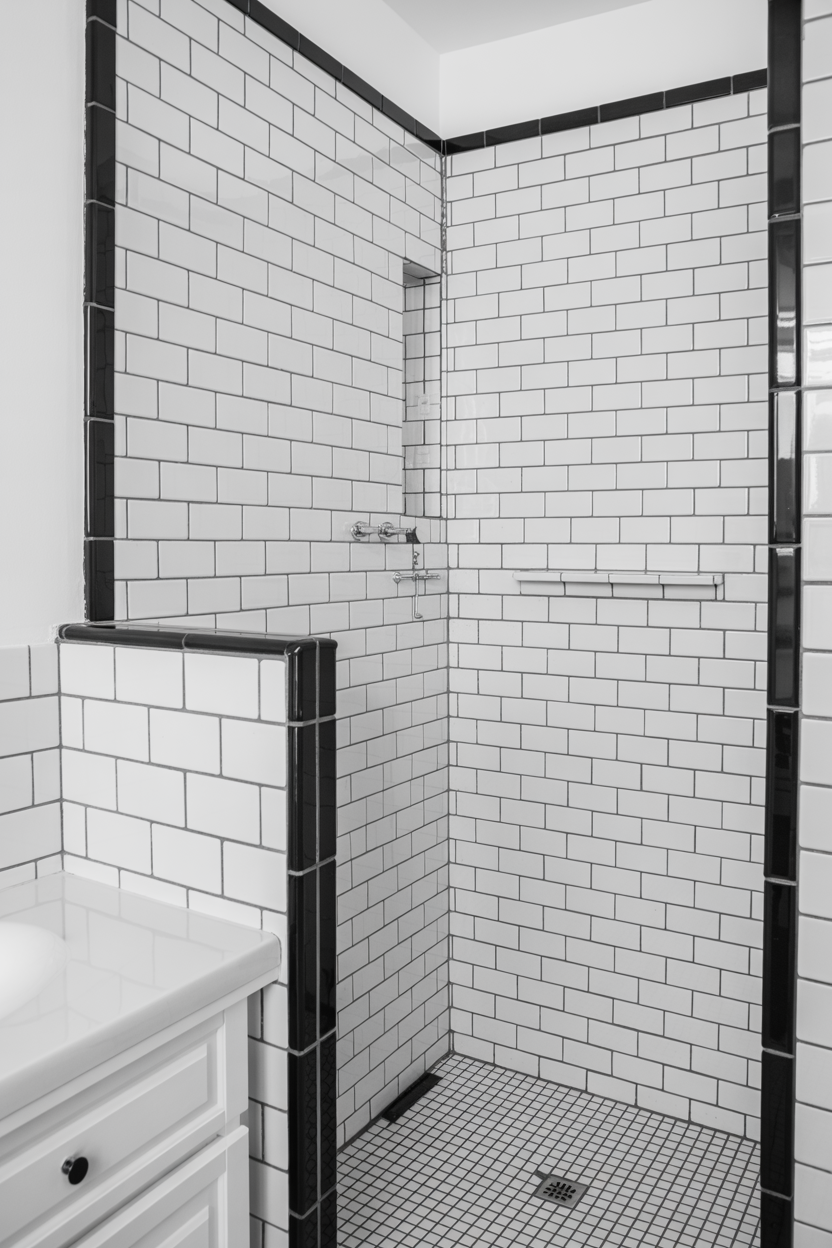  Black Grout in White Tile Bathroom