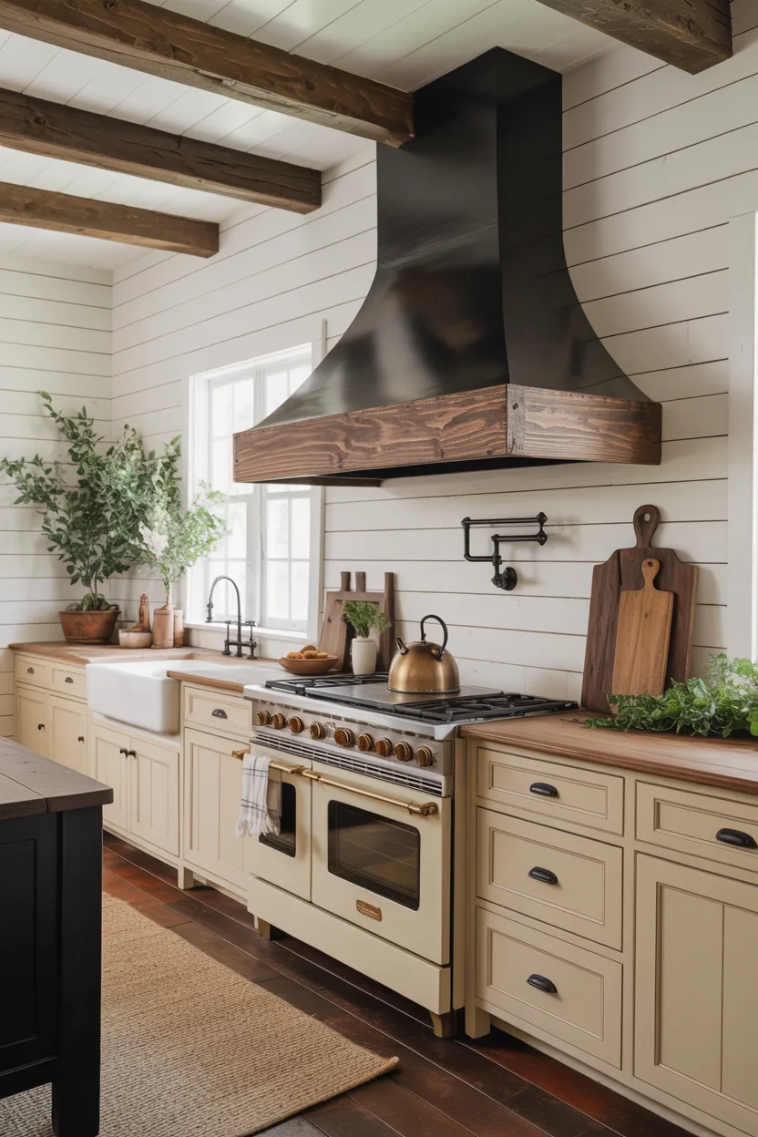 Black Range Hood as a Farmhouse Kitchen Statement