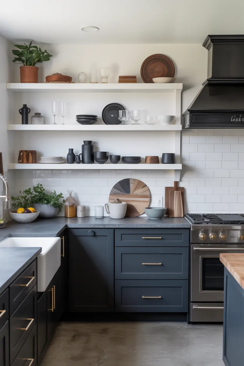 Black Shaker Lowers With Bright White Open Shelving