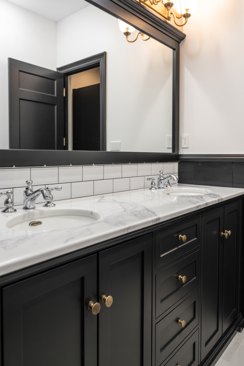 Black Vanity With White Marble Countertop