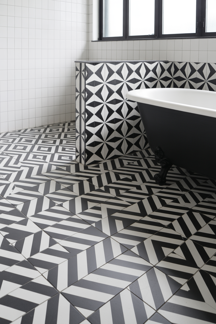 Black and White Geometric Tile Pattern