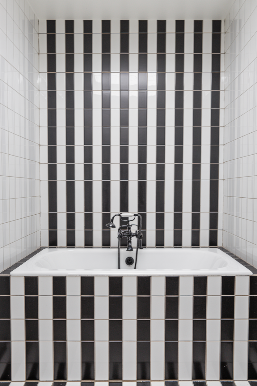  Black and White Striped Tile Feature Wall