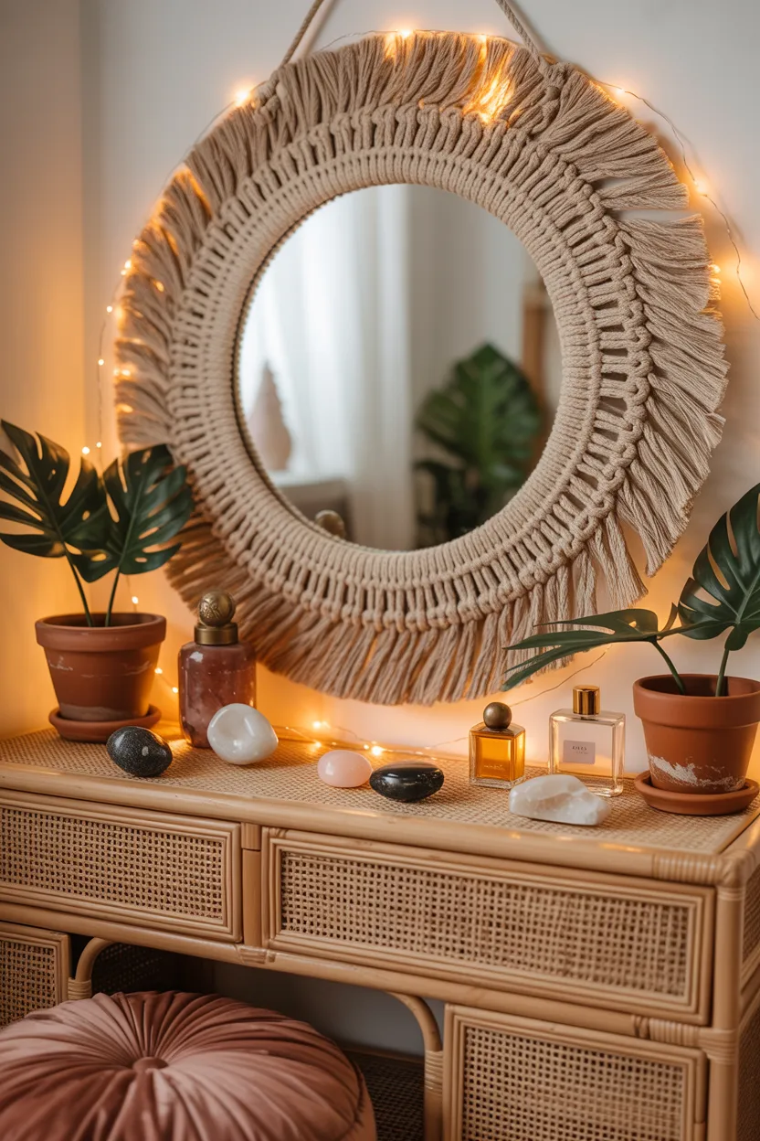 Bohemian Vanity With Macramé Mirror