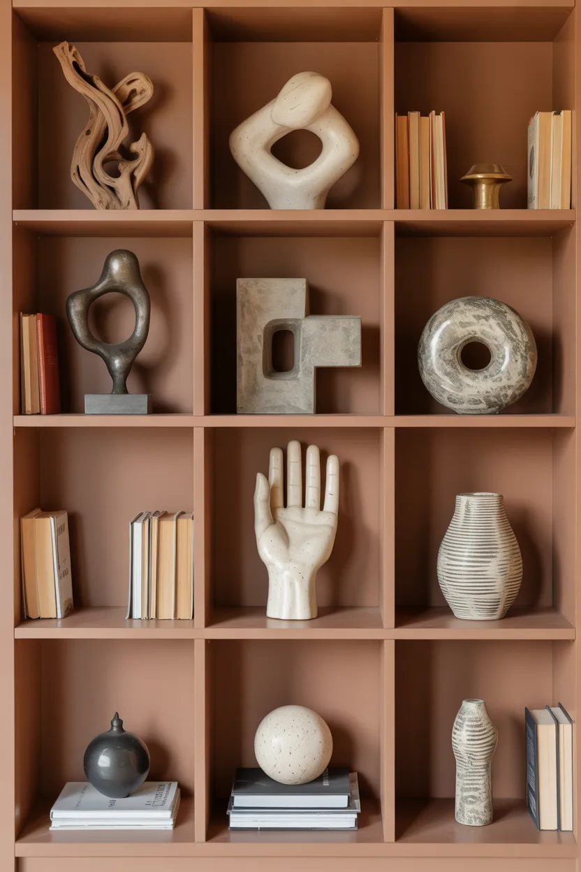 Bookshelf Styling With Sculptural Objects as Focal Points
