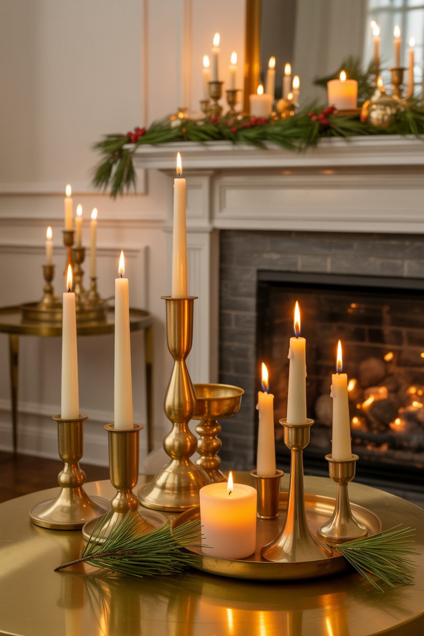 Brass Candlestick Arrangements Throughout