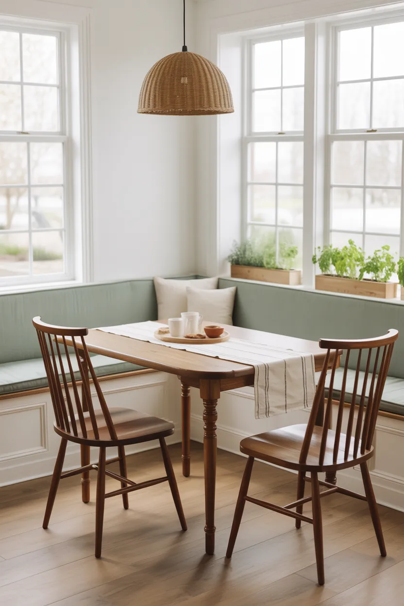  Breakfast Nook With Bench on One Side and Chairs on the Other