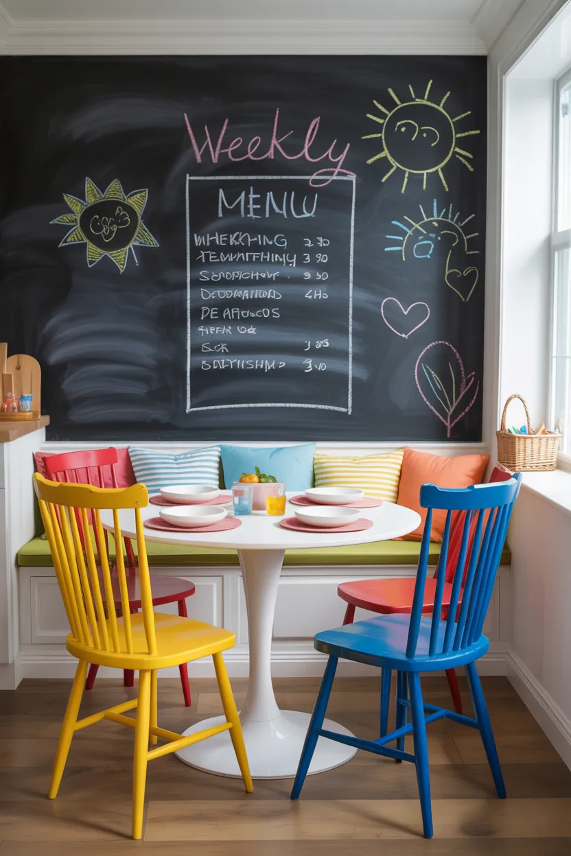 Breakfast Nook With Chalkboard Wall for Family Notes