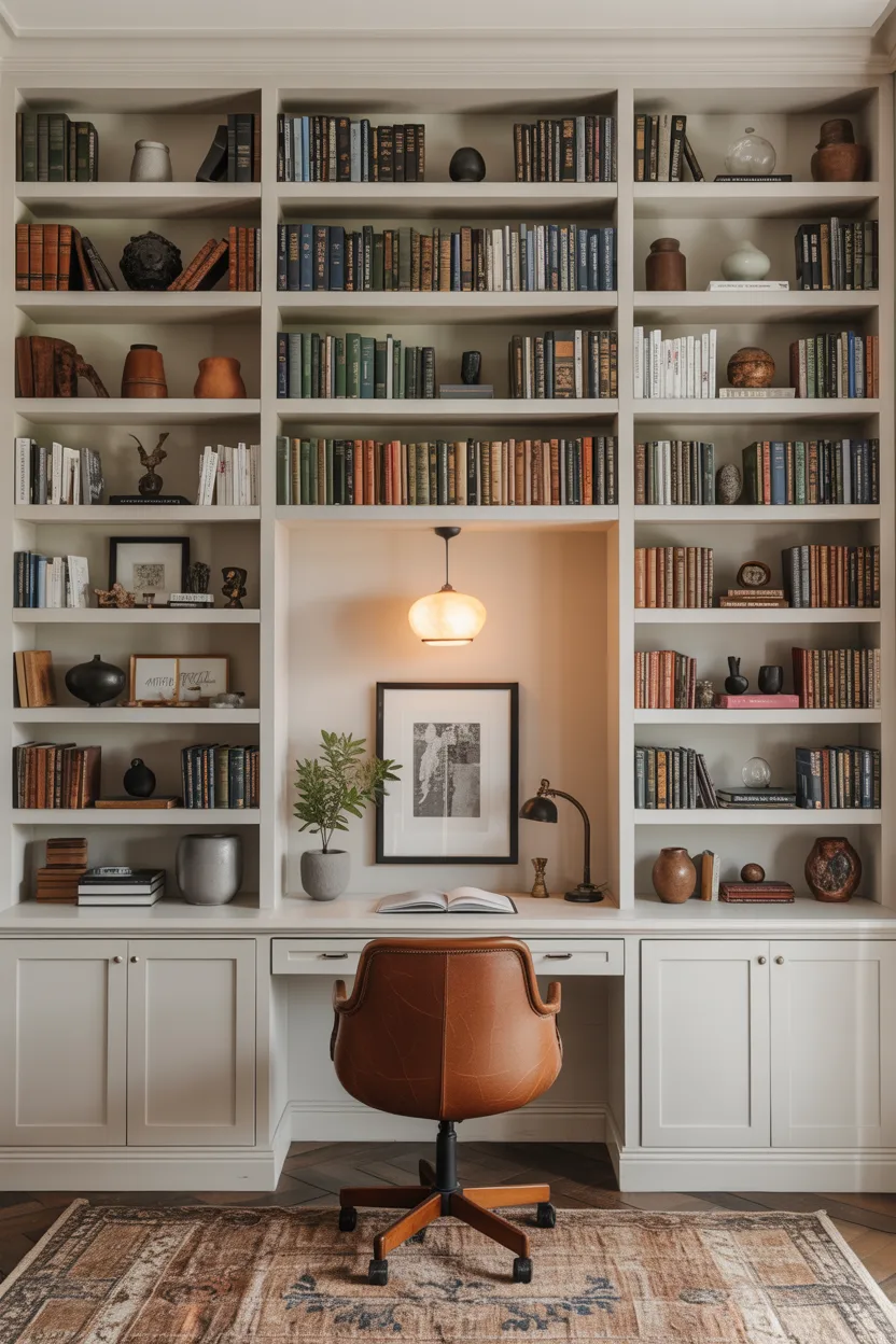 Built-In Bookshelves Flanking the Desk