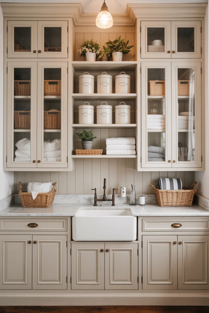 Built-In Cabinetry With Glass Door Display