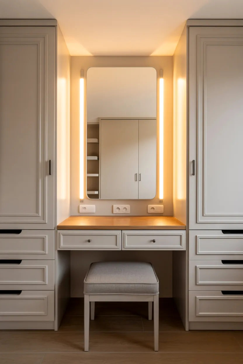 Built-In Vanity Between Wardrobes