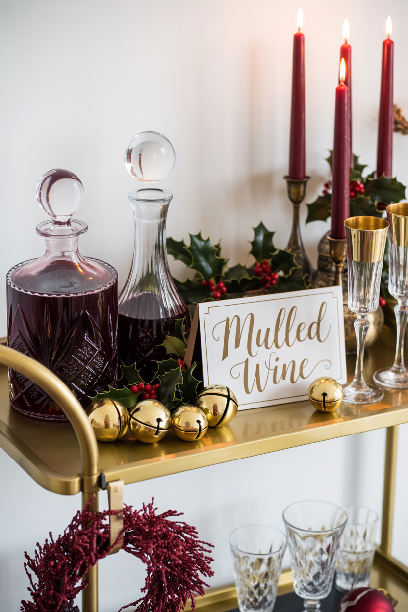 Burgundy Christmas Bar Cart Styling