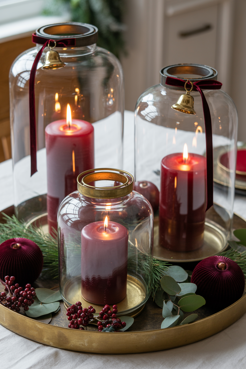  Burgundy Christmas Lantern Tablescape