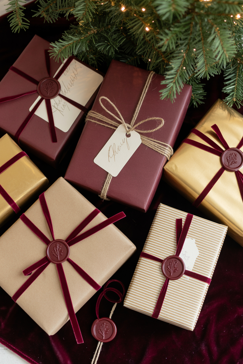 Burgundy Gift Wrapping With Wax Seal