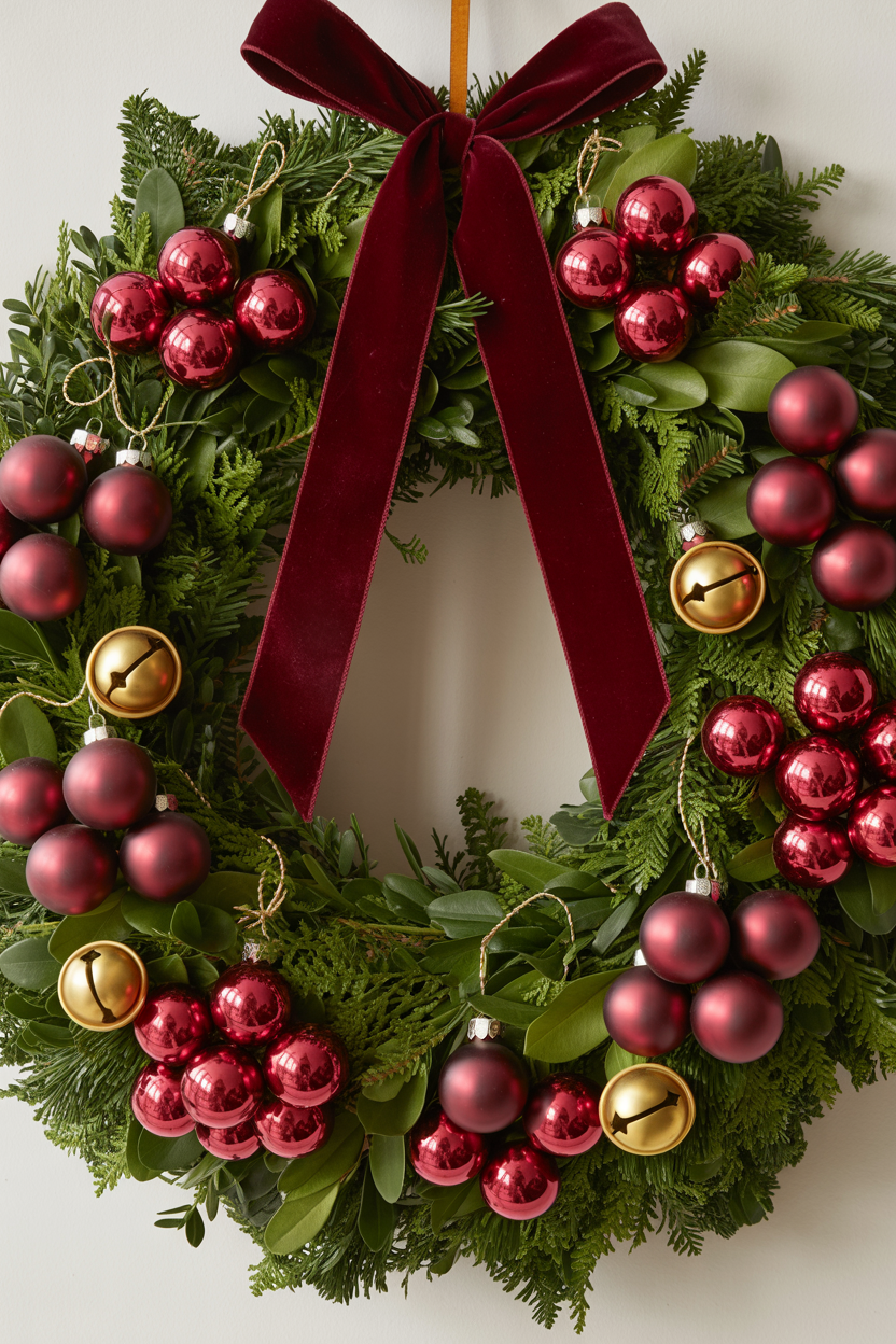 Burgundy Ornament Clusters on Wreath