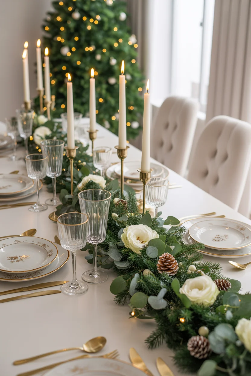 Candlelit Dining Table Centerpiece