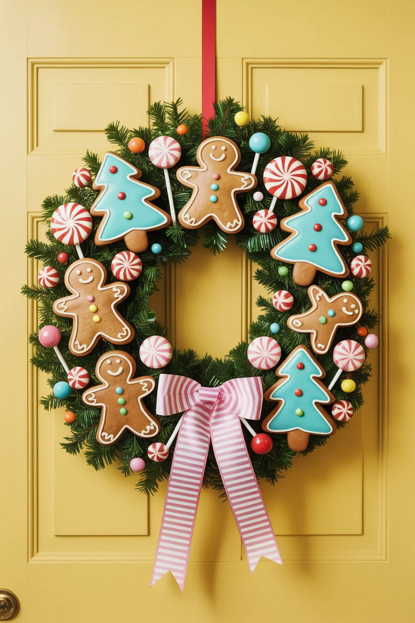 Candy and Gingerbread Cookie Wreath