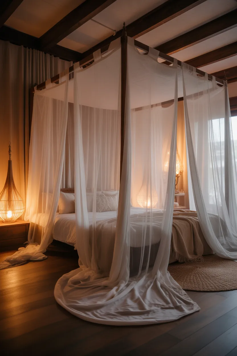 Canopy Bed With Sheer Flowing Drapes