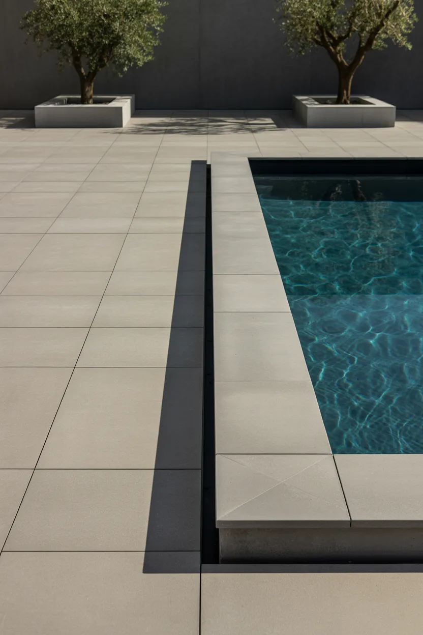 Cantilevered Concrete Coping With Large Format Porcelain Tile