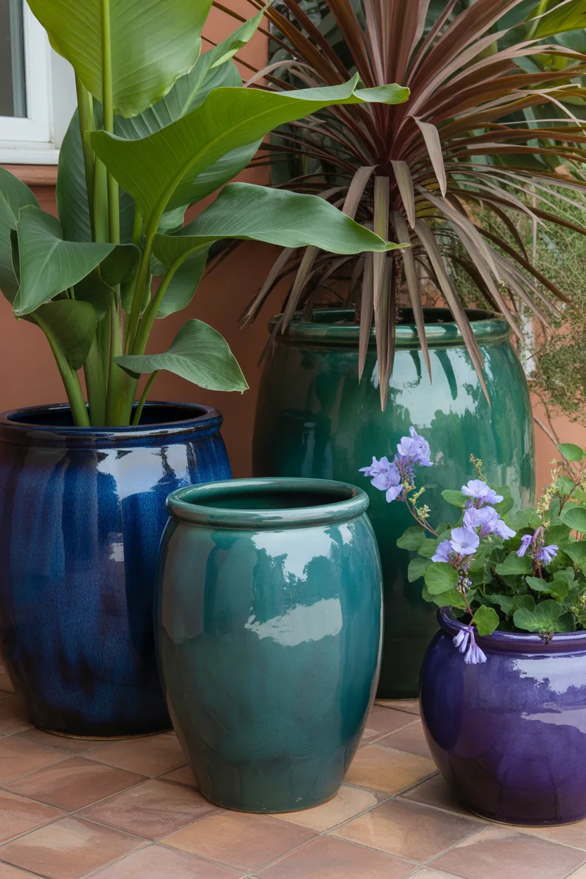 Ceramic Glazed Planter in Bold Jewel Tones