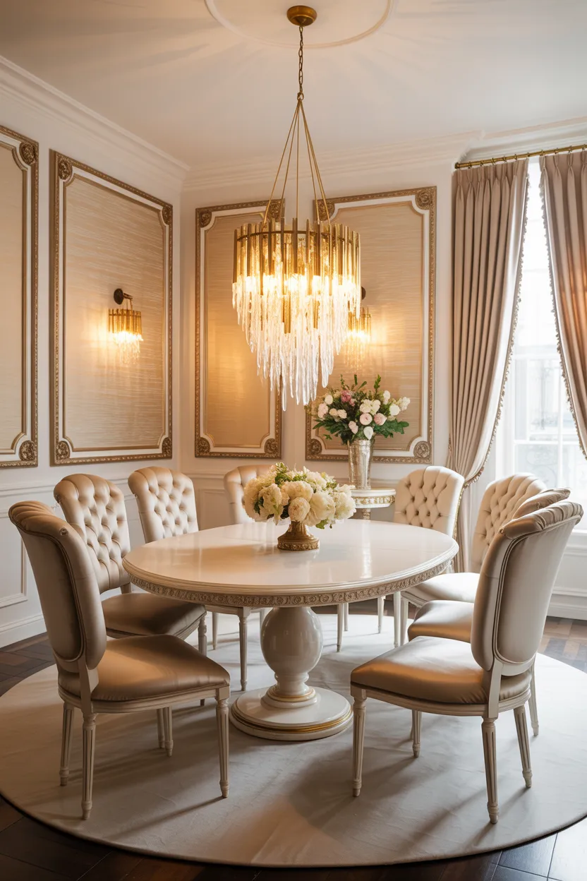 Champagne and Ivory Dining Room With Metallic Accents