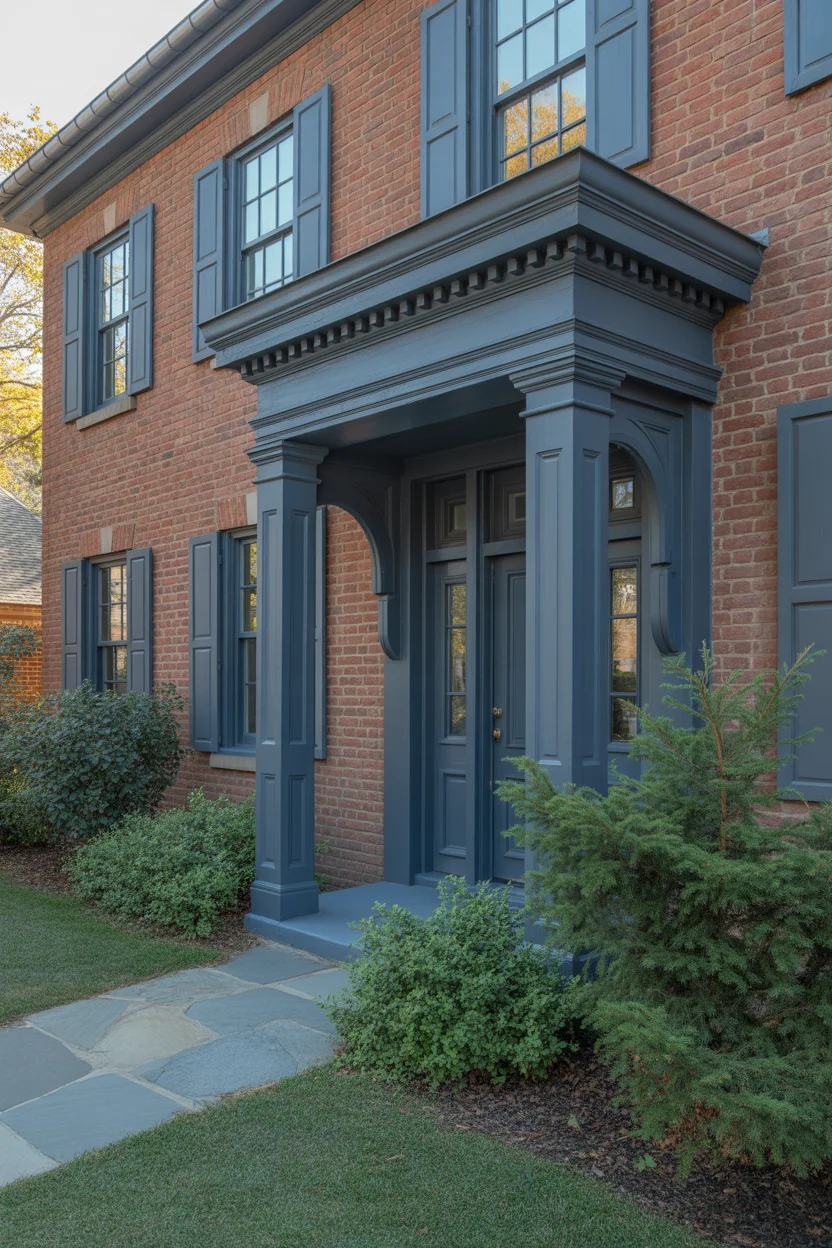 . Charcoal Gray Trim With Slate Blue Front Door