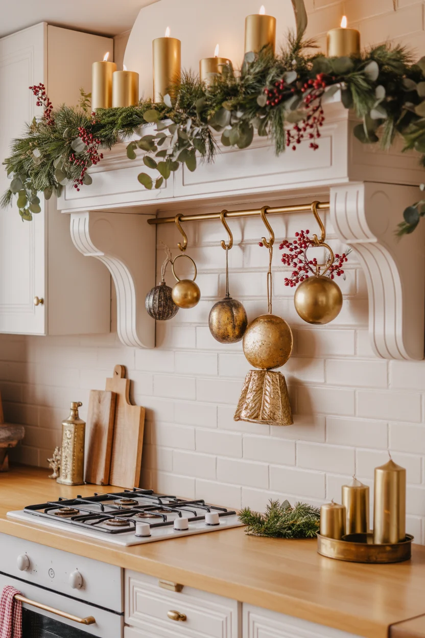Christmas Kitchen with Greenery and Candles
