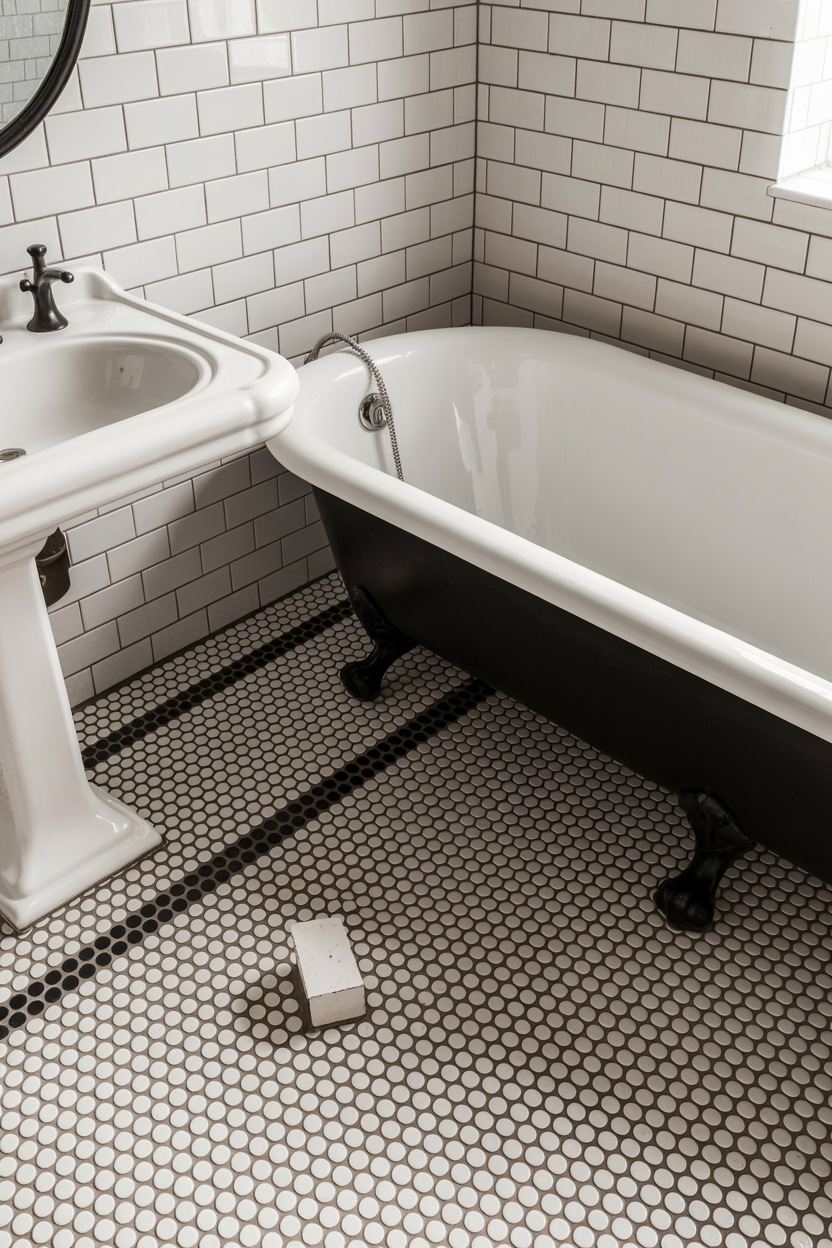Classic Black and White Penny Round Tile