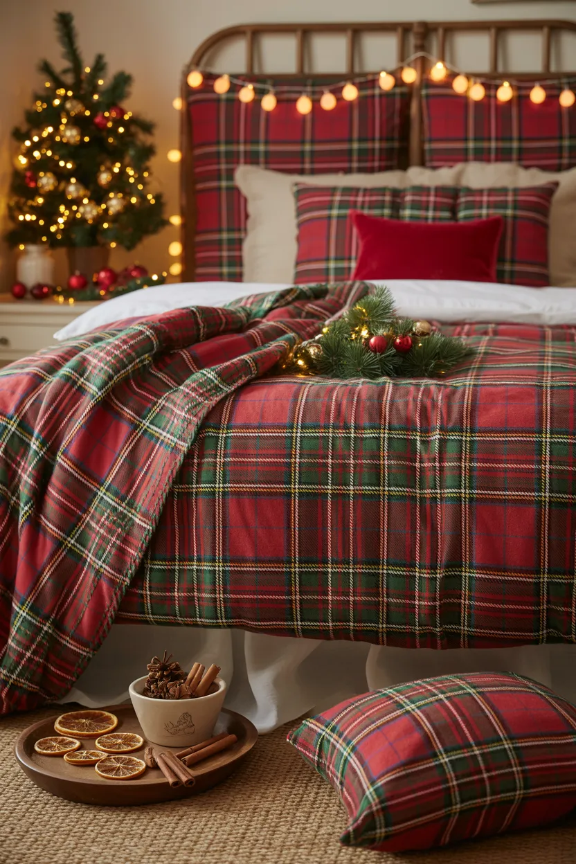 Classic Red and Green Tartan Christmas Bedroom