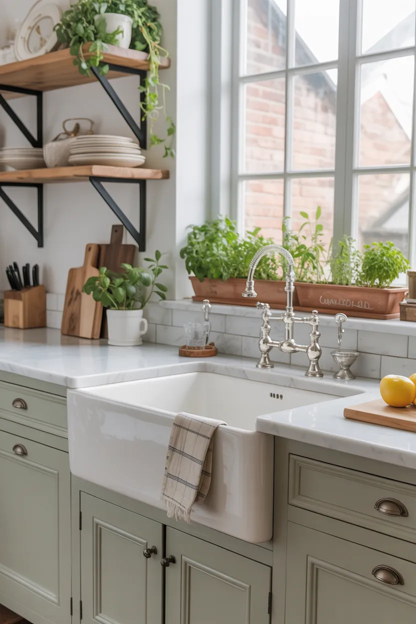 Classic White Fireclay Farmhouse Sink in a Shaker Kitchen