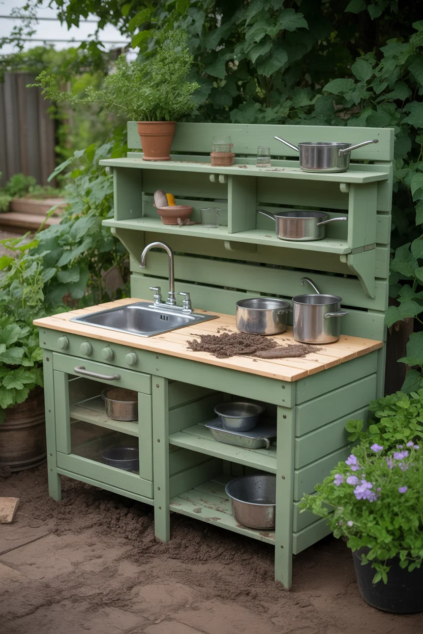 Classic Wooden Mud Kitchen with a Sink