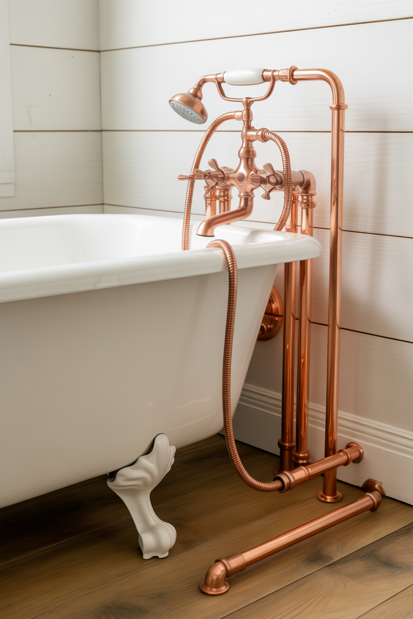  Clawfoot Tub With Exposed Copper Pipes