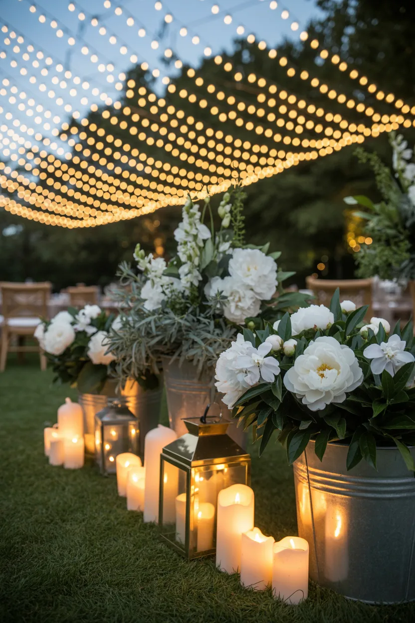 Outdoor Night Flower Bar with Candlelight