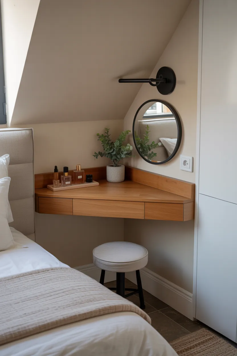 Compact Corner Vanity With Triangular Shelf