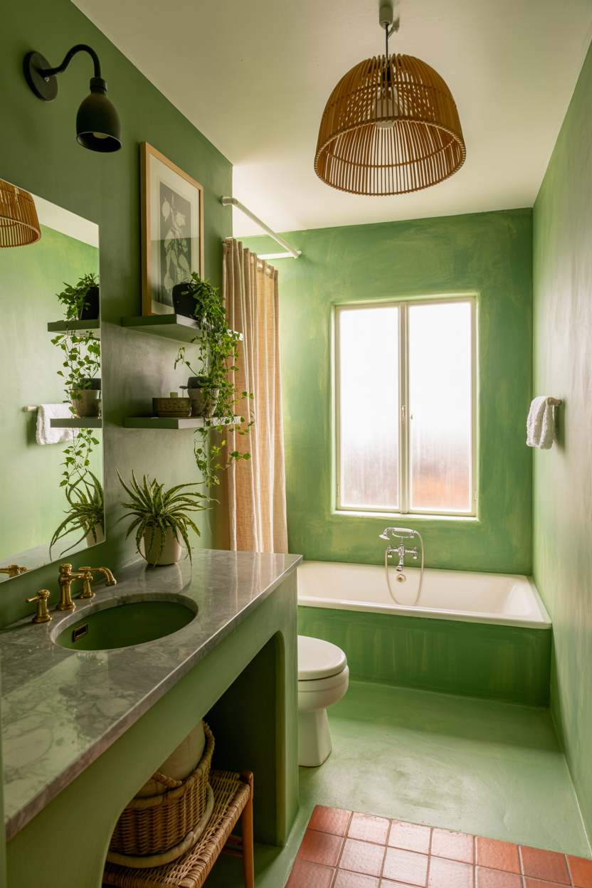 Complete Green Bathroom With Full Design Harmony