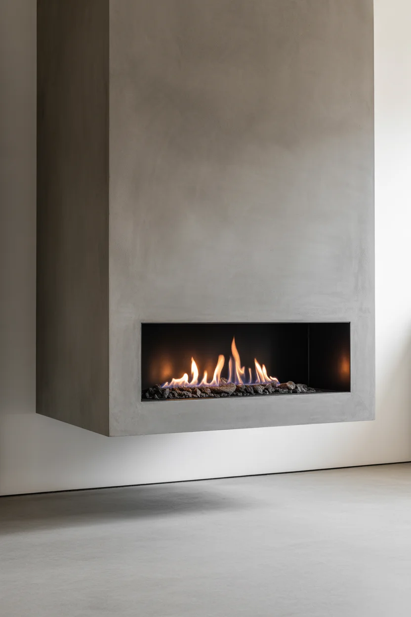 Concrete Modern Fireplace with Suspended Design